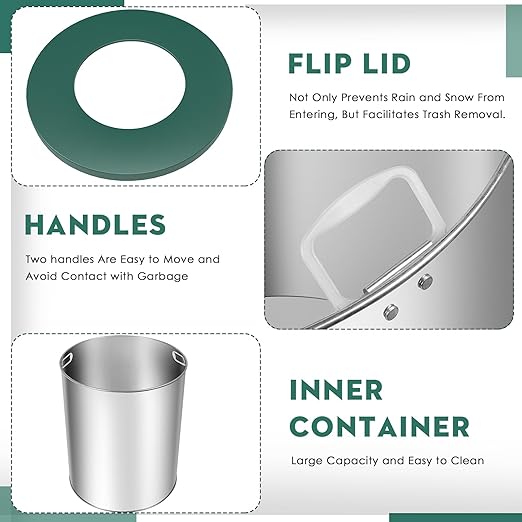 27.6IN Round Large Outdoor Trash Can, Heavy Duty Metal Slatted Garbage Can Outdoor, All Weather Resistant Commercial Garbage Cans, Waste Receptacle in Park, School, Beach, Patio, Green-DeskLoop Office