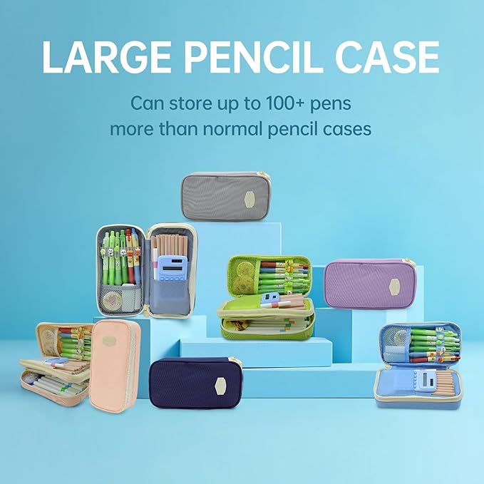 Large Capacity Pencil Case - Durable Zipper Aesthetic Pen Pouch, Big Storage Organizer for School, Office & Travel - Waterproof & Multi-Use (Blue)-DeskLoop Office