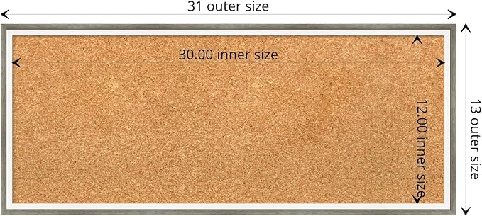 Amanti Art Natural Cork Board for Wall, 13x31 Vision Board with Silver Wood Frame, Medium Corkboard Office Decor for Home Organization, Modern Contemporary Corkboard Pinboard to display items for home-DeskLoop Office