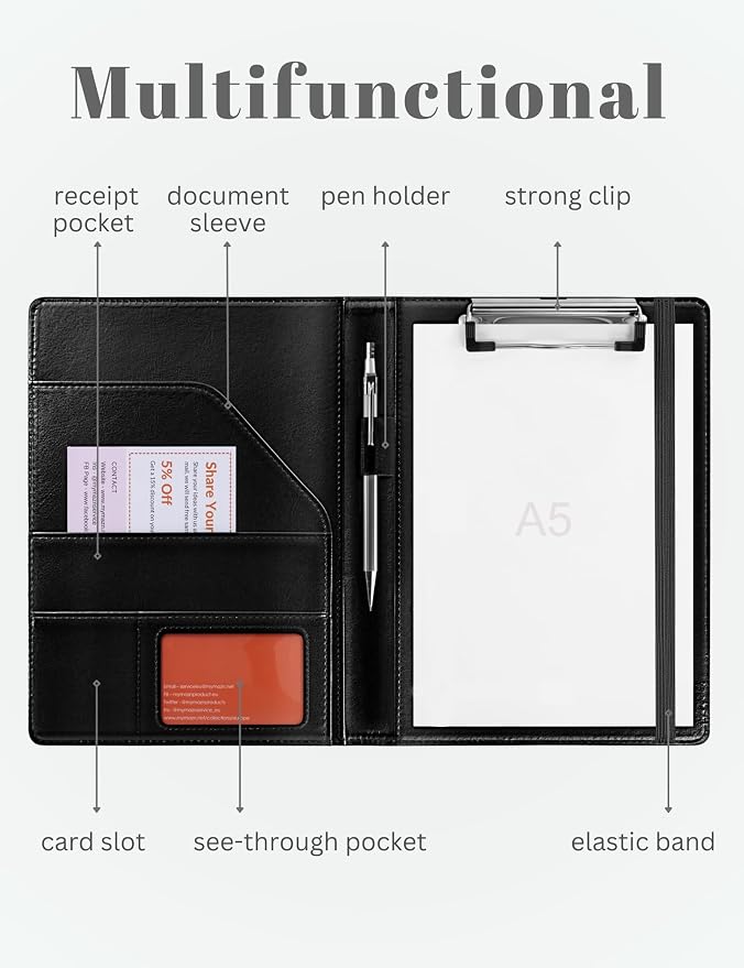 Small Clipboard Junior Padfolio Folio 7 x 9 Writing Pad Refillable, Mymazn Faux - Image 2
