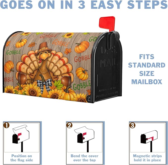 Thanksgiving Turkey Mailbox Cover Magnetic Standard Size Fall Pumpkin Mailbox - Image 7