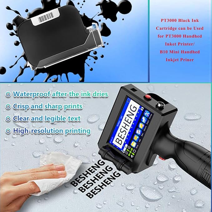 Original Black Ink Cartridge Fast Dry Replacement 42ml Ink Cartridge Compatible for PT3000 Handheld Inkjet Printer/MP10 Mini Handheld Inkjet Printer-DeskLoop Office