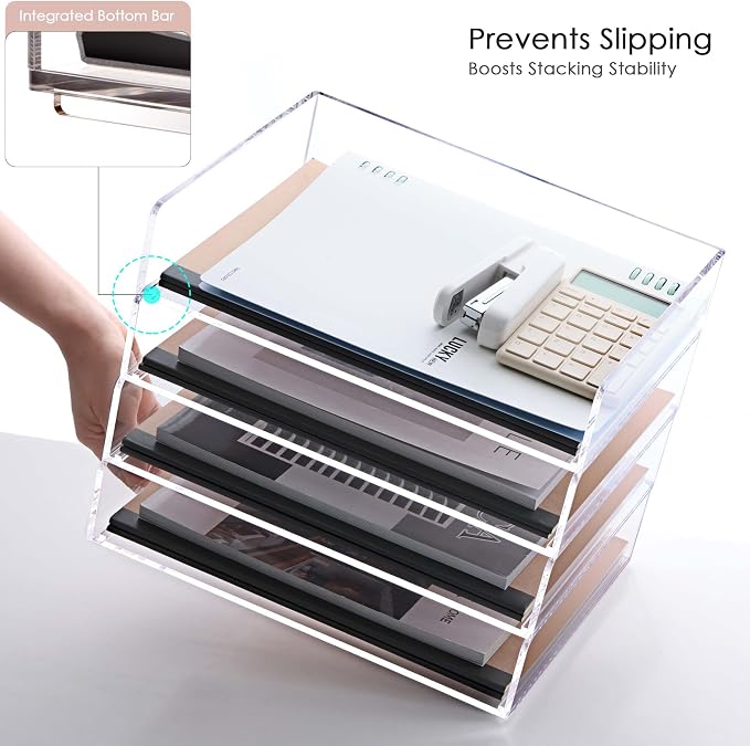 SANRUI Stackable 4-Tier Acrylic Desk Organizer, Space-Saving Document File - Image 6