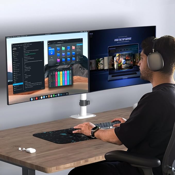 Suptek Dual Monitor Desk Mount, Adjustable Dual Monitor Arm for 2 Monitor Screens up to 38 inch, Extra Tall 15.75" Pole Monitor Stand for Desk, Holds up to 22 lbs,White(MD9442MW)-DeskLoop Office