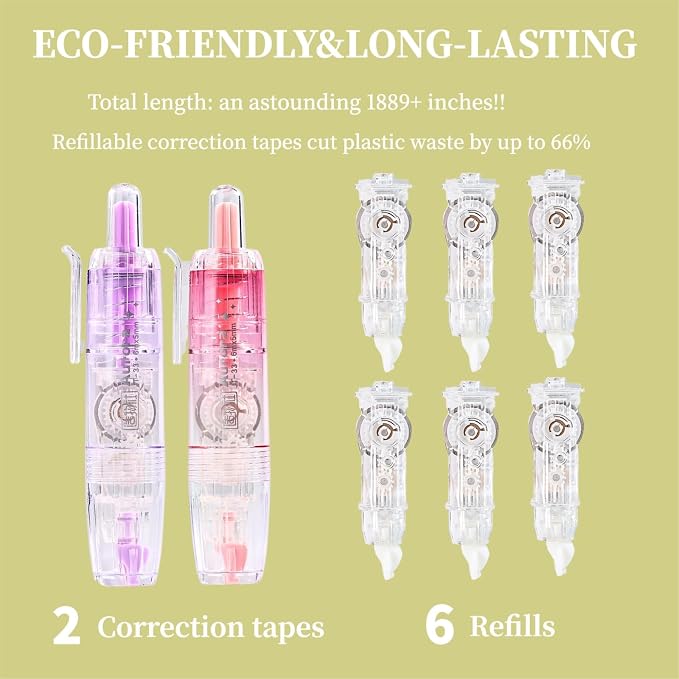 Refillable Correction Tape, 157 ft Total – 2 Pre-Filled Dispensers + 6 Snap-In - Image 6