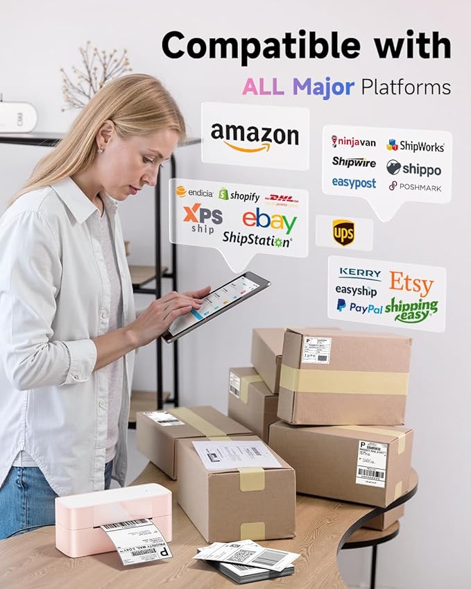 Bluetooth Thermal Label Printer Pink, Wireless 4x6 Thermal Shipping Printer Pink for Small Business & Shipping Package, Desktop Printing, Compatible with Amazon, Ebay, Shopify, Etsy, USPS-DeskLoop Office