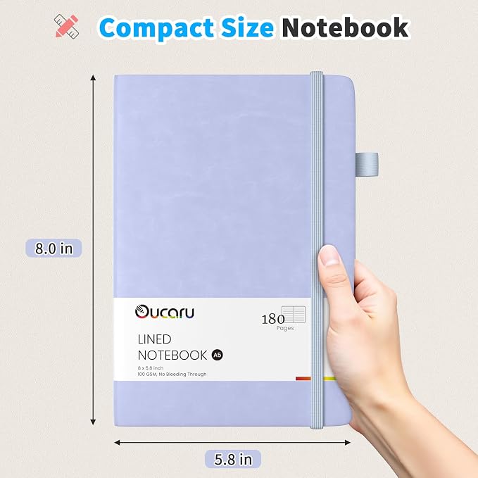 Oucaru Lined Journal Notebook, 8 Pack, 180 Pages, A5 Journals - Image 2