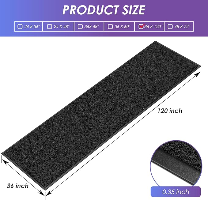 Kuyal Door Mat, 3'x10' Indoor Outdoor Entrance Mat to Trap Dirt and Moisture, Non Slip Waterproof Outdoor Mats, Commercial Floor Inside Outside Entrance, Heavy Duty Durable Welcome Mats, Black-DeskLoop Office