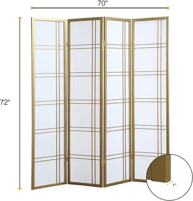 NicBex Room Divider 4 Panel Room Dividers with Paper-Looking Partition Room Dividers and Folding Privacy Screens Wall Divider for Home, Office, Room Separation,72" W x 1" D x 70" H, White+Gold-DeskLoop Office