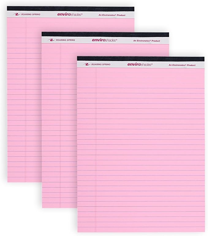 ROARING SPRING Enviroshades Pink Legal Pads, 3 Pack, Legal Ruled Recycled by RoaringSpringPaperProducts