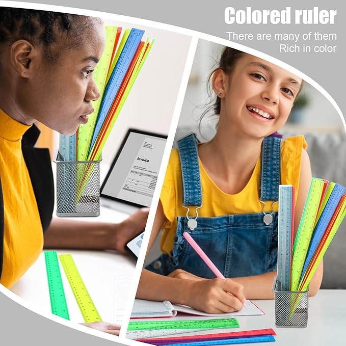 Panelee 306 Pcs 12 Inch Plastic Ruler Color Transparent Ruler Assorted Color Metric Clear Ruler with Inches and Centimeters for Kids School Home Classroom Office Back to School Gifts Supplies-DeskLoop Office