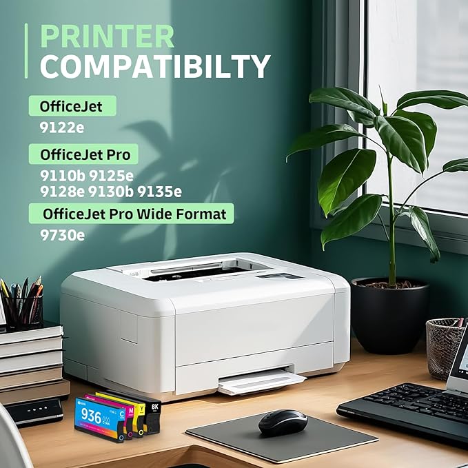 936 936e 936xl 936 XL Ink Cartridges Replacement for HP 936 936e 936 XL 936xl Ink Cartridges for HP Printers Combo Pack Works with OfficeJet 9120 OfficeJet Pro 9110 9120 9130 (4-Pack) (4)-DeskLoop Office