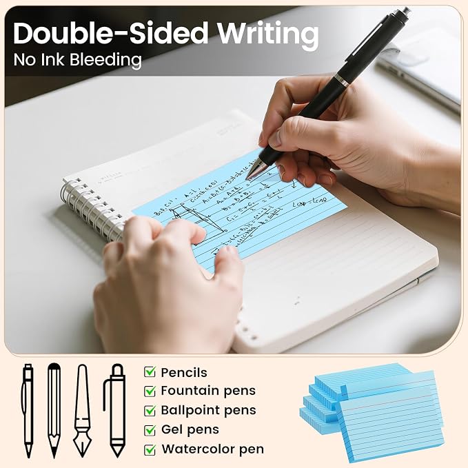 Index Cards 3x5 Inch, Flash Cards, Ruled Lined Blue Note Cards Paper - Image 7