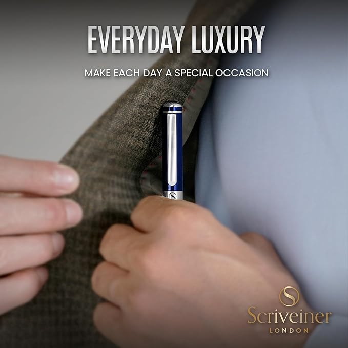 Scriveiner Midnight Blue Ballpoint Pen - Stunning Blue Lacquer Luxury Pen, Chrome Finish, Schmidt Black Refill, Best Ball Pen Gift Set for Men & Women, Professional Executive Office, Nice Designer Pen-DeskLoop Office