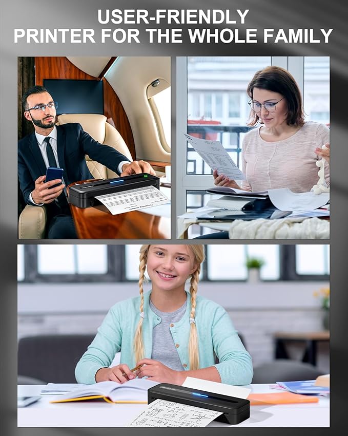 COLORWING Portable Printers Wireless for Travel, 300DPI Mini Compact Inkless Printer, Thermal Bluetooth Printer Compatible with Android and iOS Smartphone & Tablet & Laptop - Black-DeskLoop Office