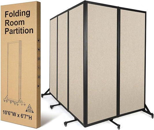 Room Partition,Folding Privacy Divider,Office Partition Dividers,Office Dividers Wall, 10'6"W x 6'7"H,Beige-DeskLoop Office