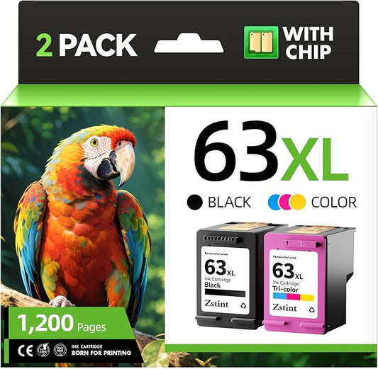 63XL Ink Cartridges 2 Pack High Yield with Chip Replacement for HP 63 63xl Ink Compatible with HP Officejet 3830 4650 4655 5255 5258 5200 Envy 4510 4512 4520 4650 Deskjet 2130 2132 3630 3634 Printer-DeskLoop Office