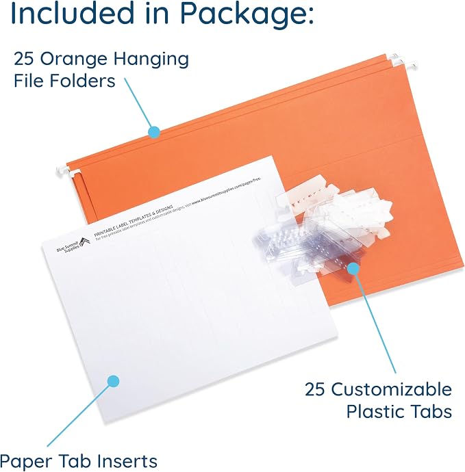 25 Blue Summit Supplies Legal Size Hanging Orange File Folders - Image 3