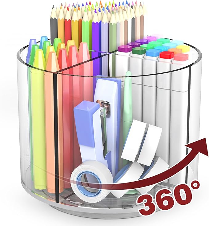Absonic Pencil Holder for Kids, 360 Rotating Pen Holder for Desk Organizer and Storage, 4 Compartments Art Supply Marker Organizer, Pen Organizer Pencil Holder-DeskLoop Office