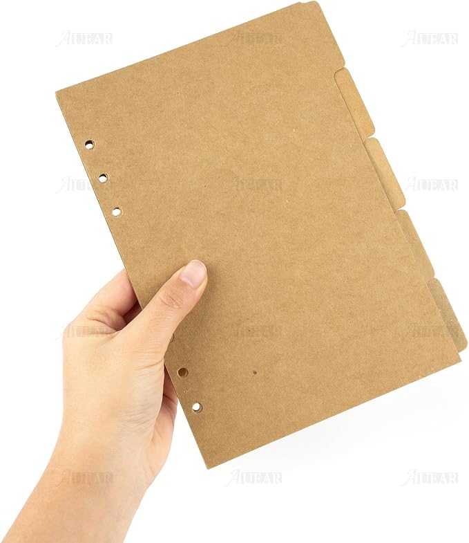 AUEAR, 3 Sets A5 Kraft Paper Divider 6 Holes Ring Index Page Tab Cards - Image 3