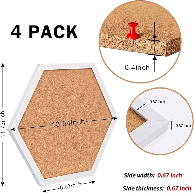 Cork Bulletin Board Hexagon White, Small Framed Corkboard Tiles - Image 4