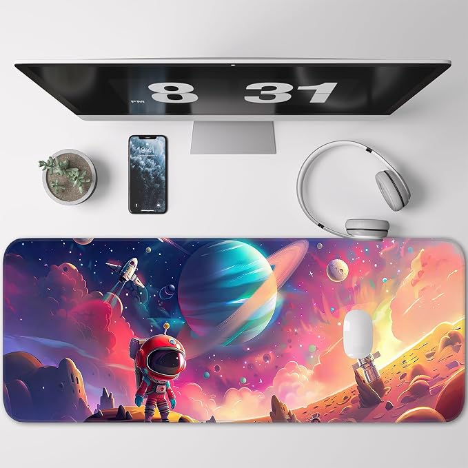 Gaming Mouse Pad, Non-Slip Rubber Band Stitched Edge, Astronaut Planet Space - Image 2