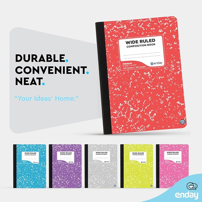 Enday Composition Notebooks Wide Ruled Paper, Colored Marble Composition - Image 4