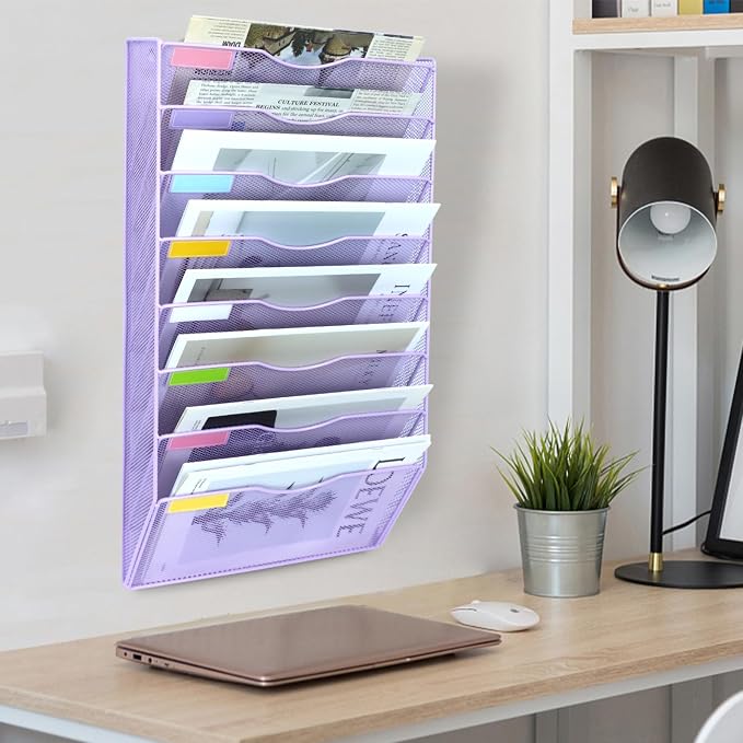 8 Pockets Mesh Wall File Holder Organizer Office Hanging File Folder Magazine - Image 7
