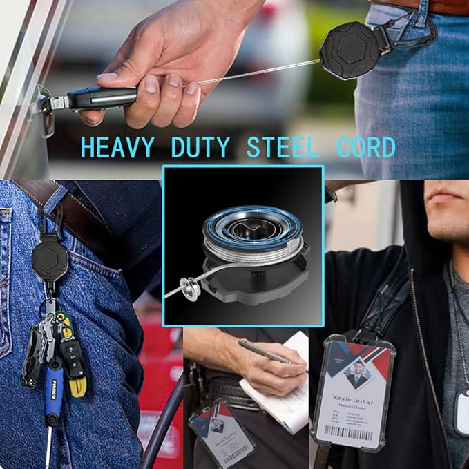 Badge Holder Retractable Clip Heavy Duty Carabiner Badge Reel Keychain - Image 7