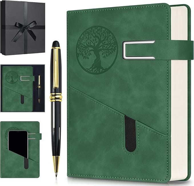 Lined Notebook Journal for Men Women, 365 Pages Numbered College Ruled Notebook, Hardcover Leather Journal with Pen & Gift Box, Thick Daily Diary, Professional Notebooks for Work, School, Business, A5-DeskLoop Office