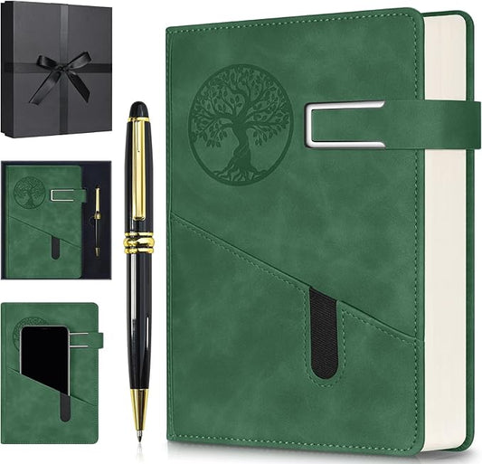 Lined Notebook Journal for Men Women, 365 Pages Numbered College Ruled Notebook, Hardcover Leather Journal with Pen & Gift Box, Thick Daily Diary, Professional Notebooks for Work, School, Business, A5-DeskLoop Office