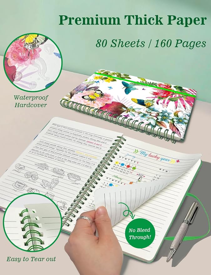 A5 Small Spiral Notebook, 5.7x8.5 Inch 160 Line Page Hardback Small Notepad | - Image 3