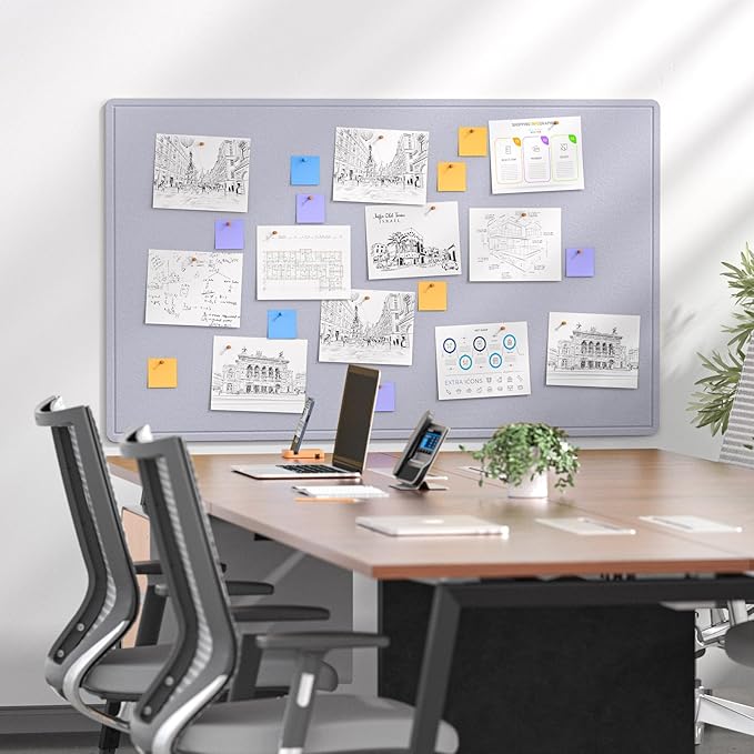 MaxGear Extra Large Bulletin Board 60" x 36", Foldable Felt Board Vision Board Supplies, Cork Board for Office, Home, School, Small Pin Boards for Walls Decorative Display Board Moonlight Gray-DeskLoop Office