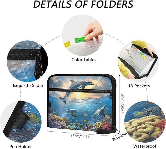 Expanding File Folder Dolphins Nautical Ocean Accordion File Organizer 13 - Image 4
