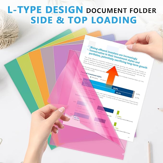 HOUYEE 12 Pack Clear Document Folders, L-Type Plastic File Folder Sleeves - Image 4