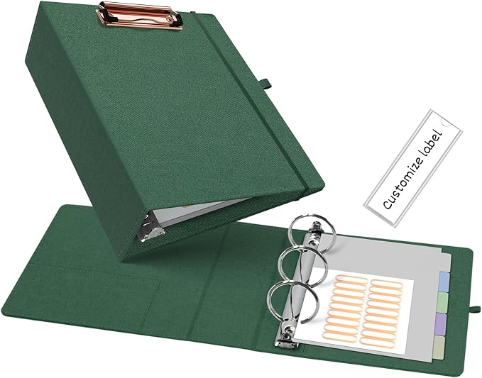 Ospelelf Mini 3 Ring Green Binder 2 inch, 5.5 x 8.5 Small Clipboard Binders by OspelelfOfficeSupplies