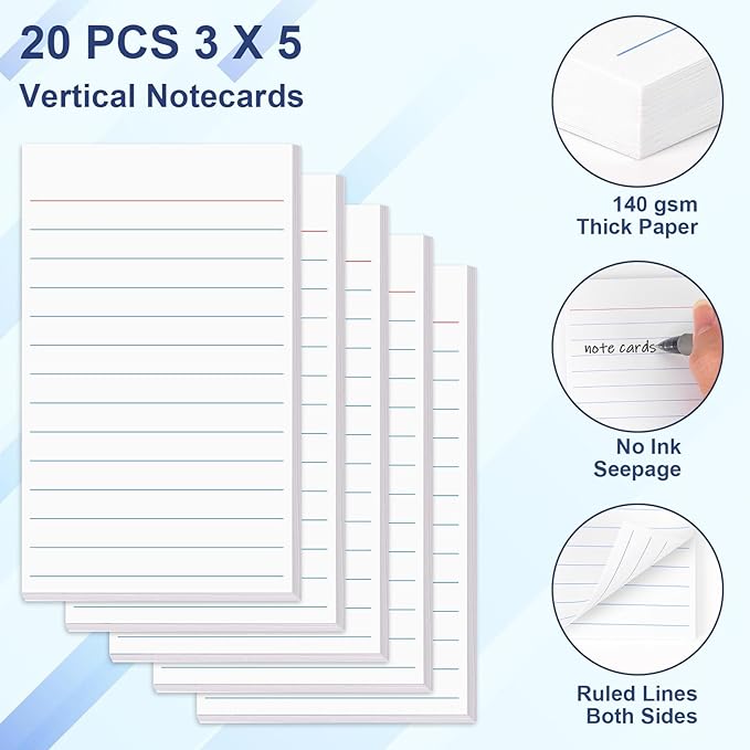 Blue Index Card Holder PU Leather 3x5 Note Card Holder Wallet Portable Pocket - Image 4