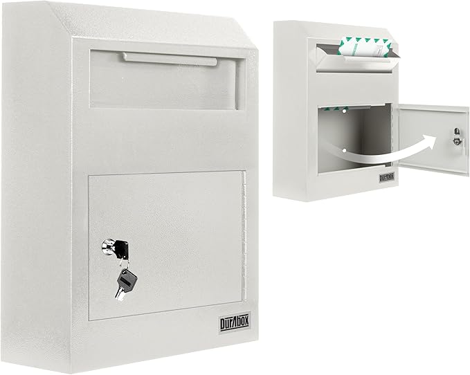 Drop Box Deposit Safe 12 x 4 x 15” Heavy Duty Steel Wall Mount Mailbox for Mail, Letters, Checks, Keys, Cash and more for Home, Office & Commercial Use (W500) (Gray)-DeskLoop Office