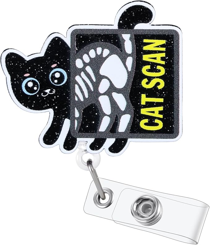 Cat Scan Funny Radiology Nurse Badge Reel, Cute X-Ray Tech Retractable ID Badge by LINAYOHA