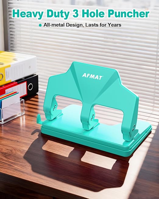AFMAT 3 Hole Punch Heavy Duty, 40-Sheet Three Hole Punch, 50% Reduced Effort - Image 8