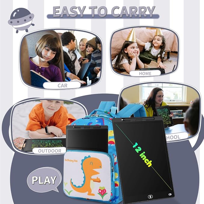 Genialba LCD Writing Board 12 Inches, Colourful Electronic Tablet, Portable - Image 4