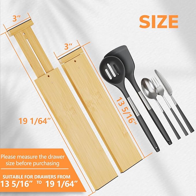 BAMEOS 4 pcs 3" High Bamboo Drawer Dividers Adjustable Drawer Organizer Expandable Drawer Organization Utensil Organizers for Kitchen Dresser Bathroom Bedroom and Office-DeskLoop Office