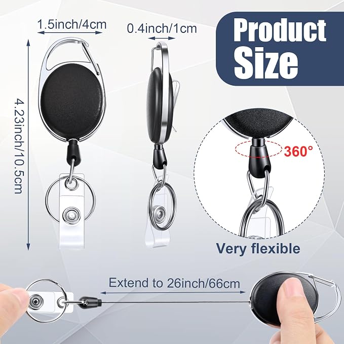 Laumoi Retractable ID Badge Holder Name ID Badge Reel Clips Keychain - Image 2