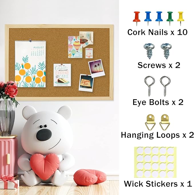 OWLKELA 17.7 X 13.3 Inch Cork Board Bulletin Board, Wall-Mounted Presentation - Image 4