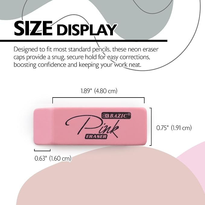 BAZIC Products Pink Bevel Block Erasers, Latex-Free - Image 2