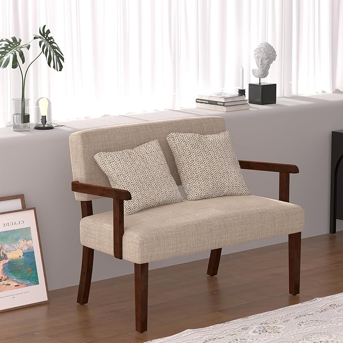 Accent Chair 2 Seat, Arm Chairs with Soft Seat and Armrests for Living Room, Love seat for Dining, Reading, and Waiting Rooms (Beige)-DeskLoop Office