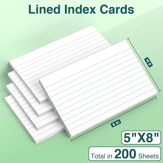 Index Cards 5x8, 200 Sheets, Ruled White Flash Cards - Image 2