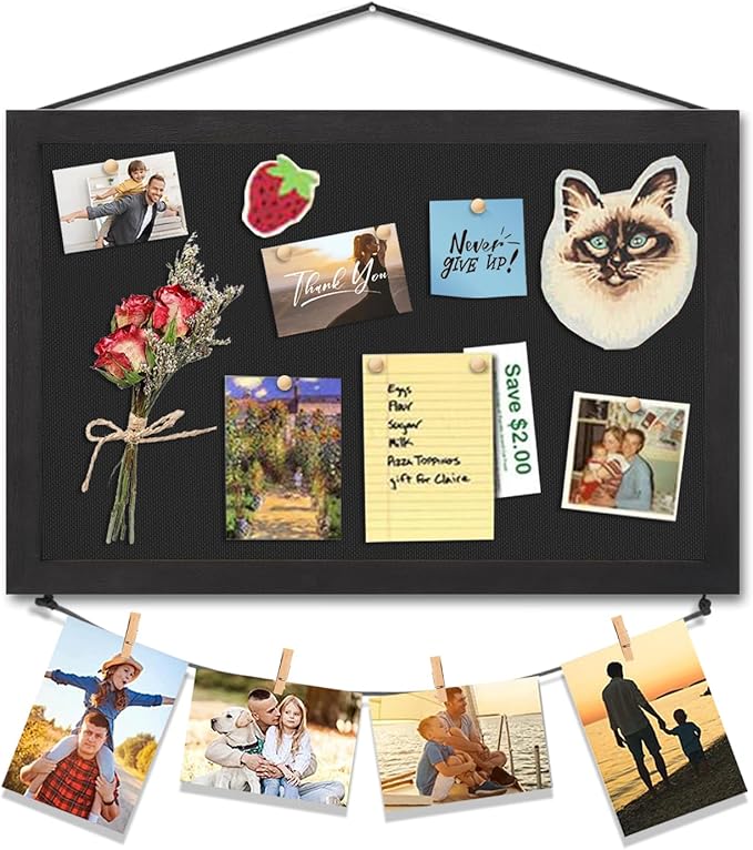 Miratino Pin Board Bulletin Board, 16 "x11 Black Linen Cork Boards for Walls with Black Frame ，Vision Board for Home Kitchen School Office Decor-DeskLoop Office