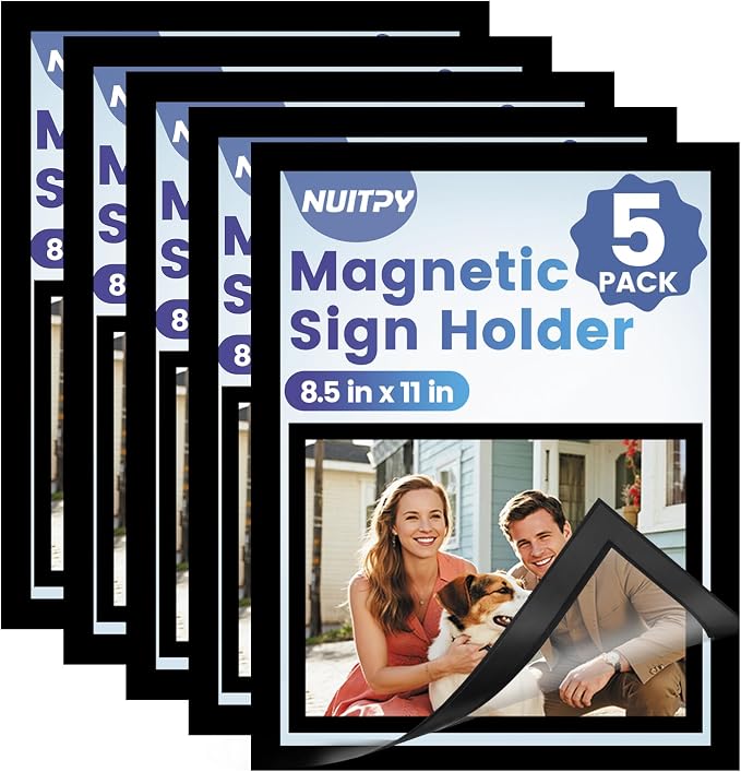 NUITPY 5 Pack Magnetic Sign Holder, 8.5in x 11in Self Adhesive Wall Mount by Unknown