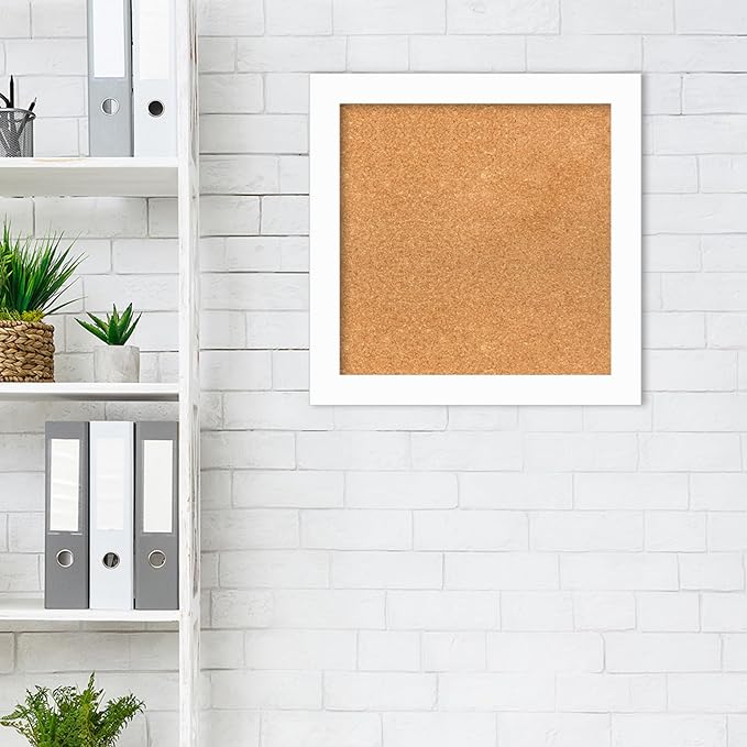 Amanti Art Natural Cork Board for Wall, 21x21 Vision Board with White Frame, Small Corkboard Office Decor for Home Organization, Casual Corkboard Pinboard to Display Items for Home Organization in-DeskLoop Office